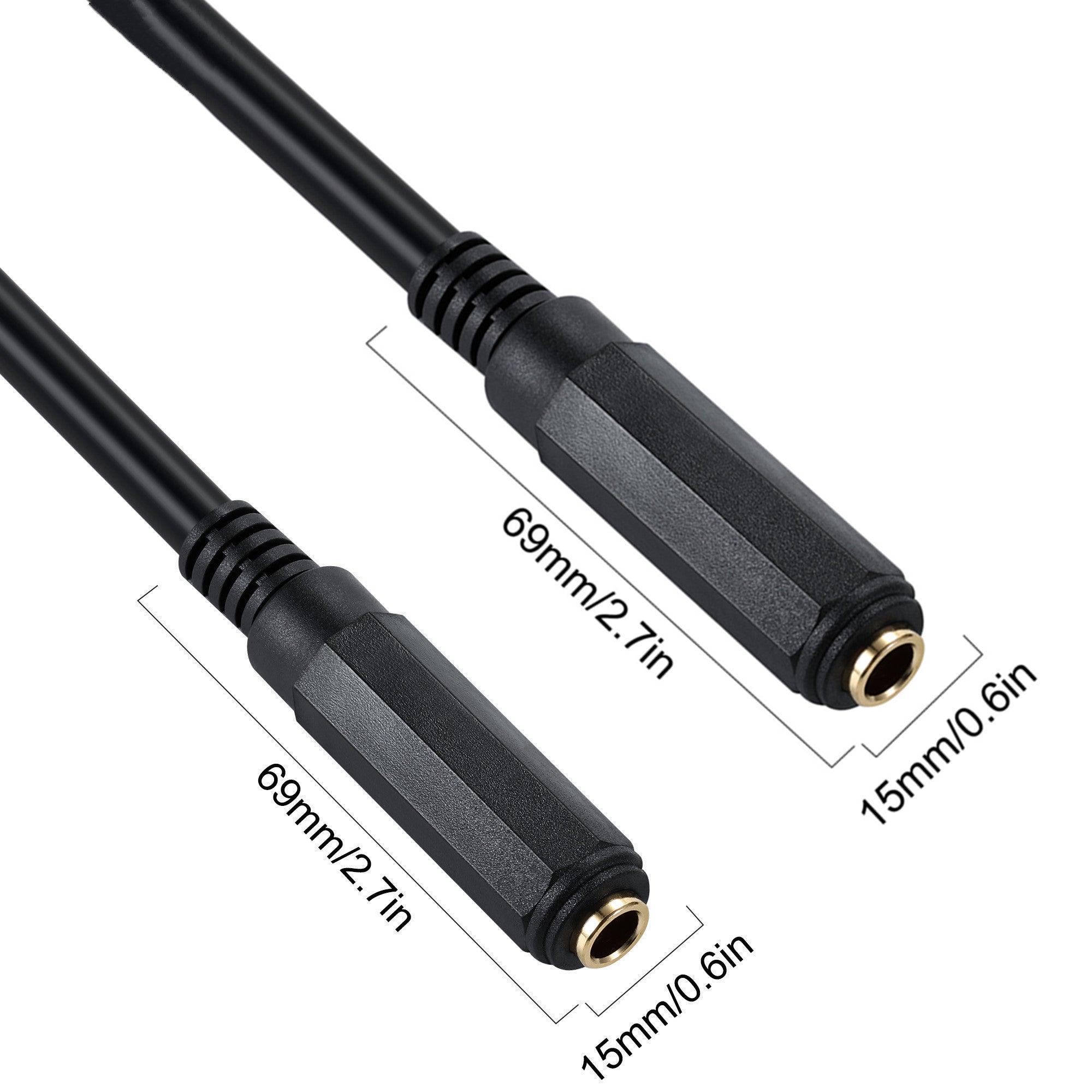 6.35mm 1/4 Inch TRS/TS Female to Female Stereo Audio Mono Jack Extension Cable 0.2m