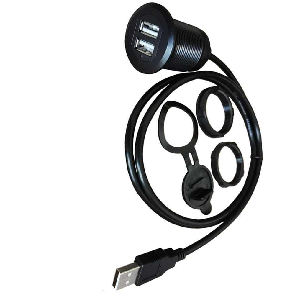 USB 2.0 Dual Ports Panel Flush Mount with LED light Extension Cable for Car Truck Boat Motorcycle Dashboard 1m
