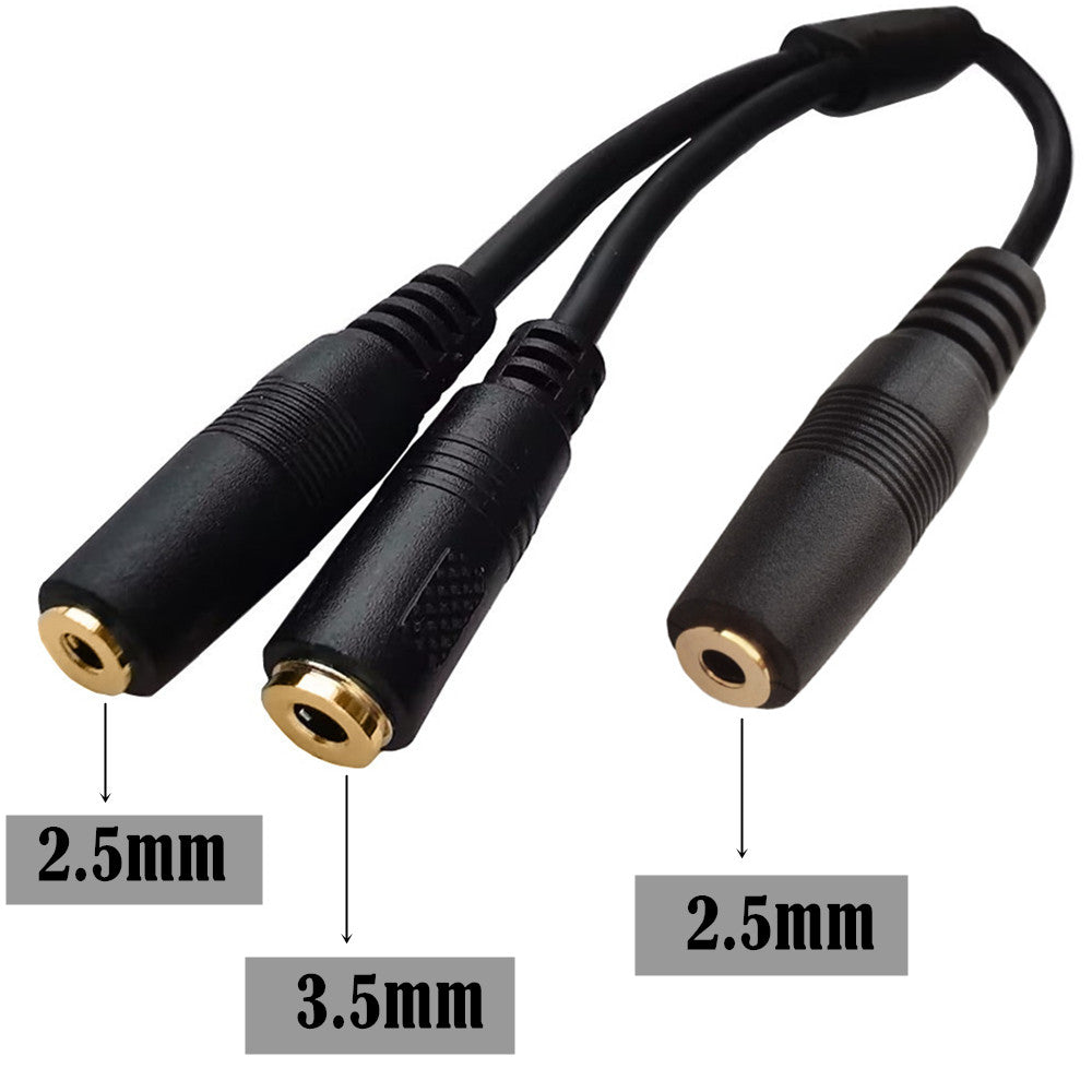 2.5mm 3Pole Female to 2.5mm & 3.5mm Female audio Y splitter