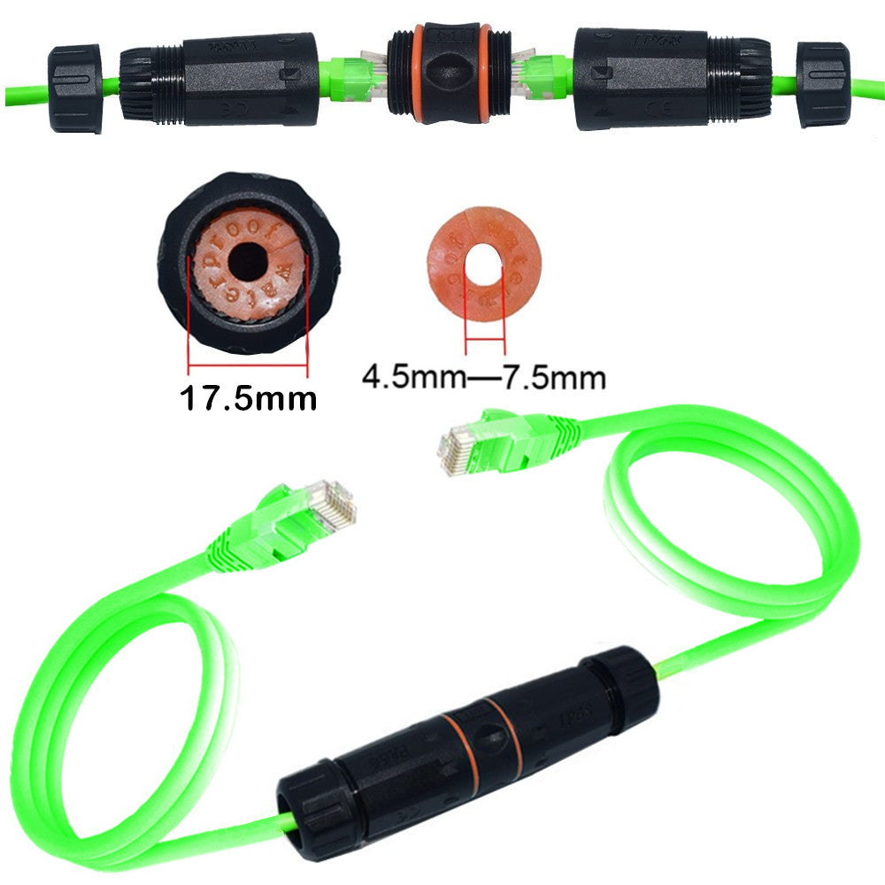 IP68 Waterproof RJ45 Ethernet Outdoor LAN Cable Connector for Cat5, Cat5e/Cat6/Cat6A