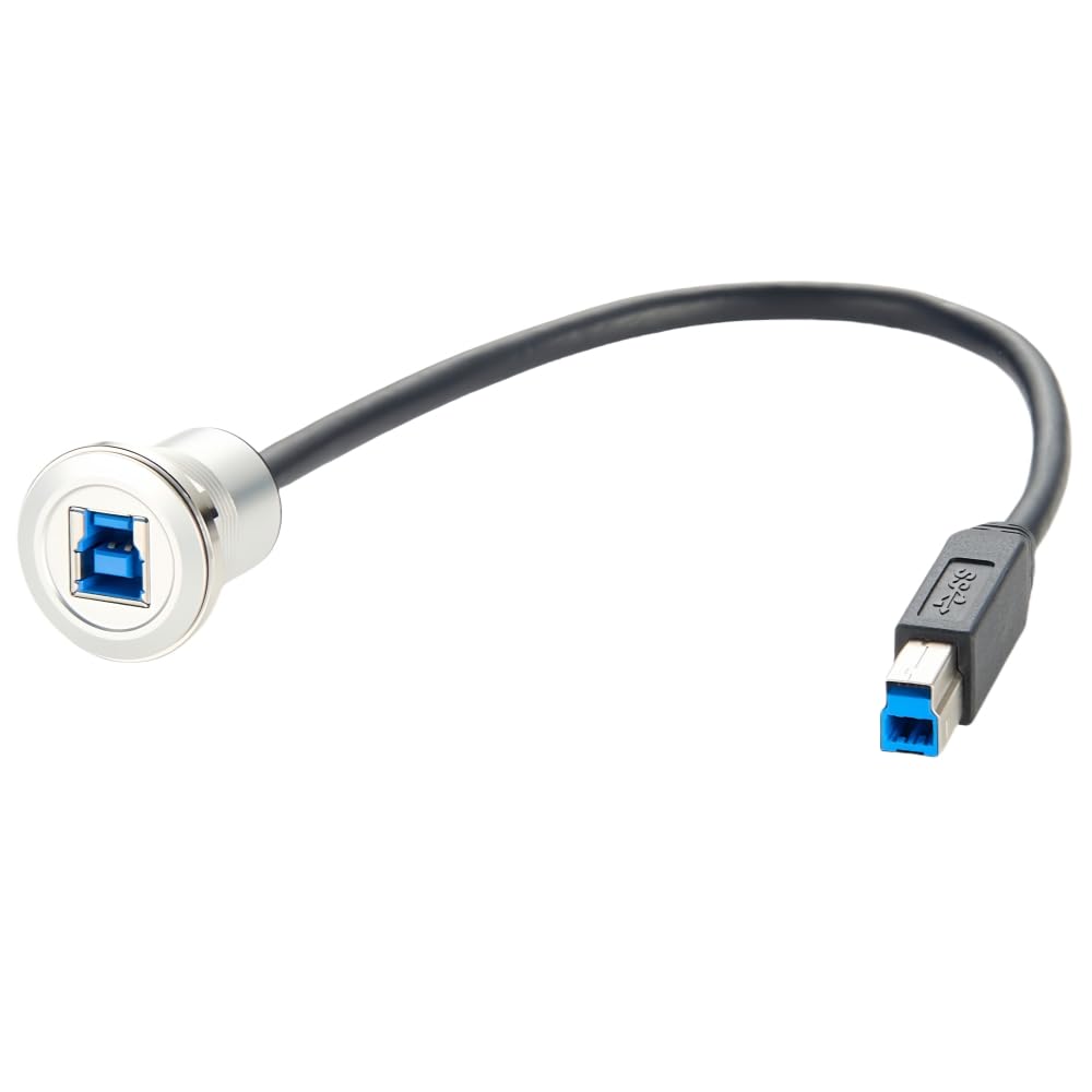 USB Type B 3.0 Flush Mount Printer Cable, Superspeed USB 3.0 B Male to Female Round Dash Mount Extension Cord