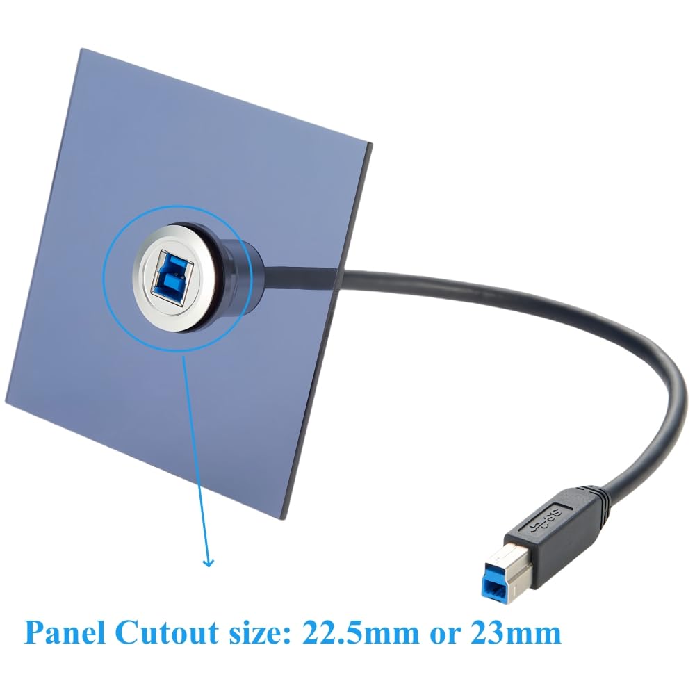 USB Type B 3.0 Flush Mount Printer Cable, Superspeed USB 3.0 B Male to Female Round Dash Mount Extension Cord