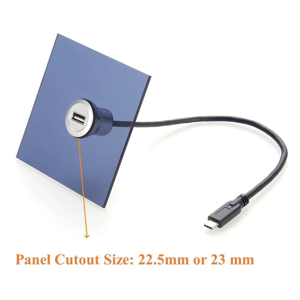 USB C Male to USB 2.0 Type-A Female Flush Panel Mount Cable, Embedded Threaded Fix Extension Cable USB Mounting Socket Converter