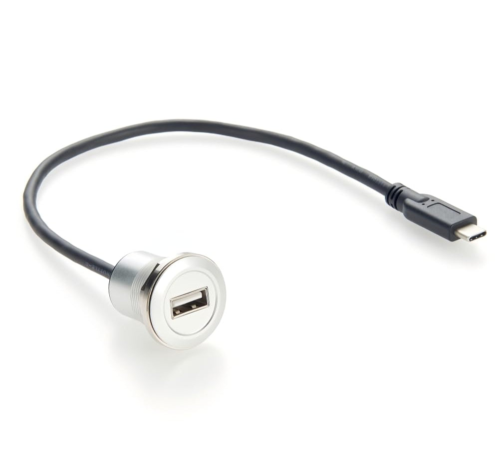 USB C Male to USB 2.0 Type-A Female Flush Panel Mount Cable, Embedded Threaded Fix Extension Cable USB Mounting Socket Converter
