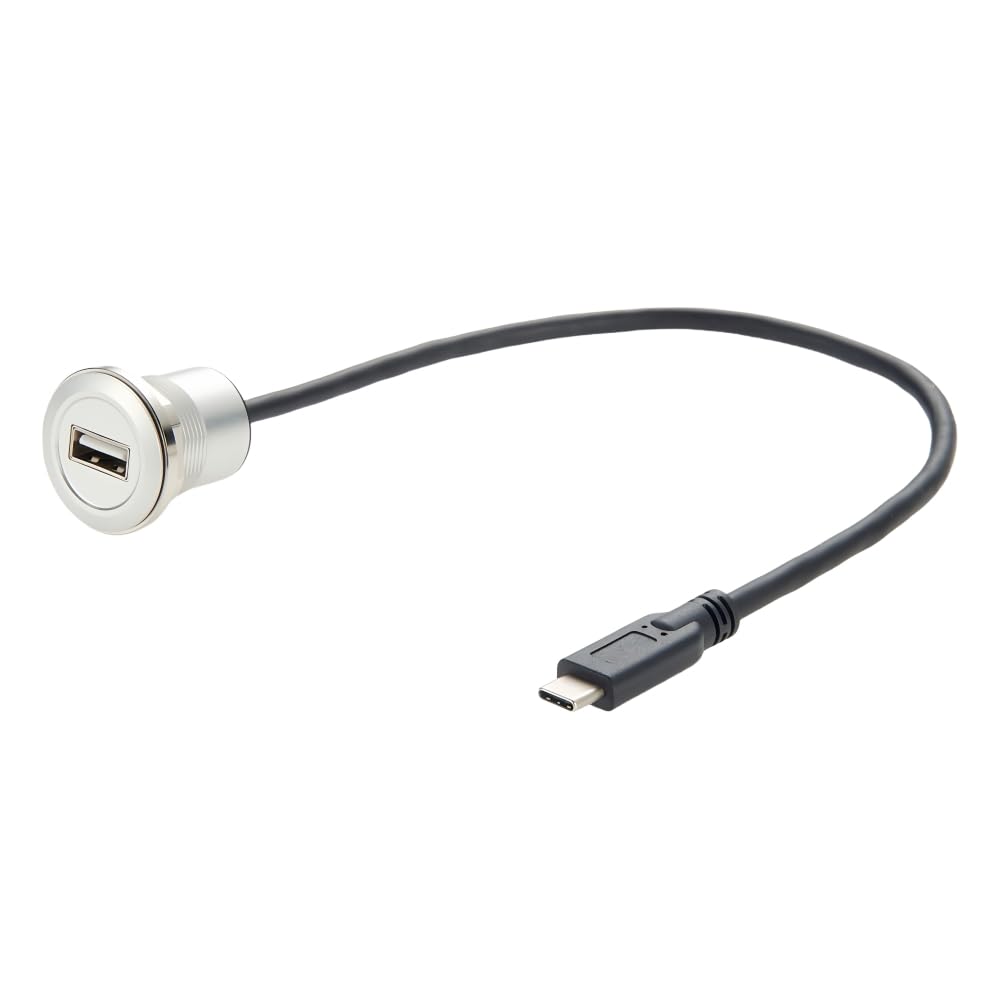 USB C Male to USB 2.0 Type-A Female Flush Panel Mount Cable, Embedded Threaded Fix Extension Cable USB Mounting Socket Converter