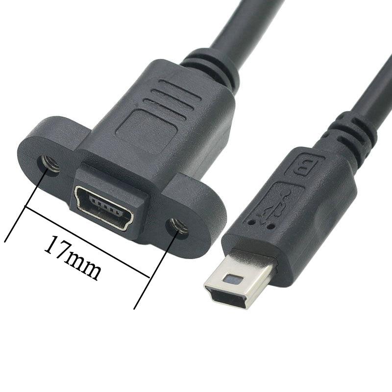 Mini USB B 5 Pin Male to Female Socket Panel Mount Extension Cable 0.3m