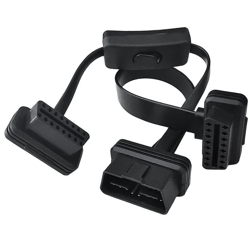 OBD II OBD2 16Pin 1 Male to 2 Female Extension Cable with Power Switch