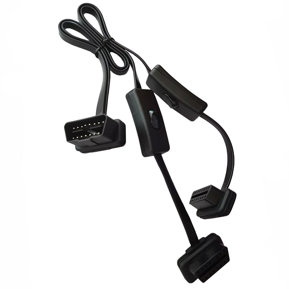 OBD II OBD2 16Pin 1 Male to 2 Female Extension Cable With Power Switch 0.5m