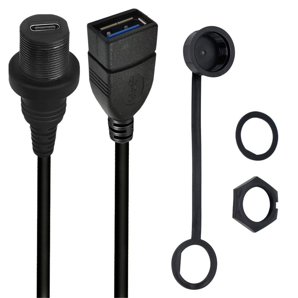 USB 3.0 A Female to USB C Female Flush Panel Mount Waterproof Cable