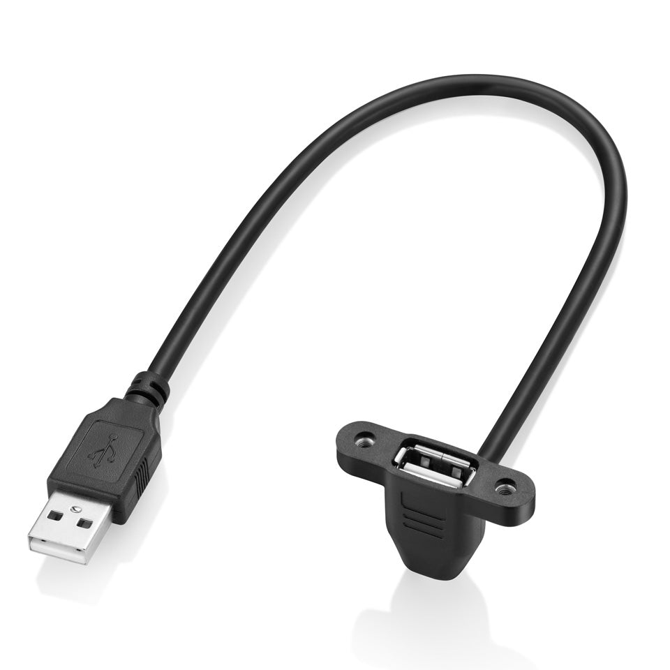 USB 2.0 A Male to Female Angled Panel Mount Extension Cable 0.5m