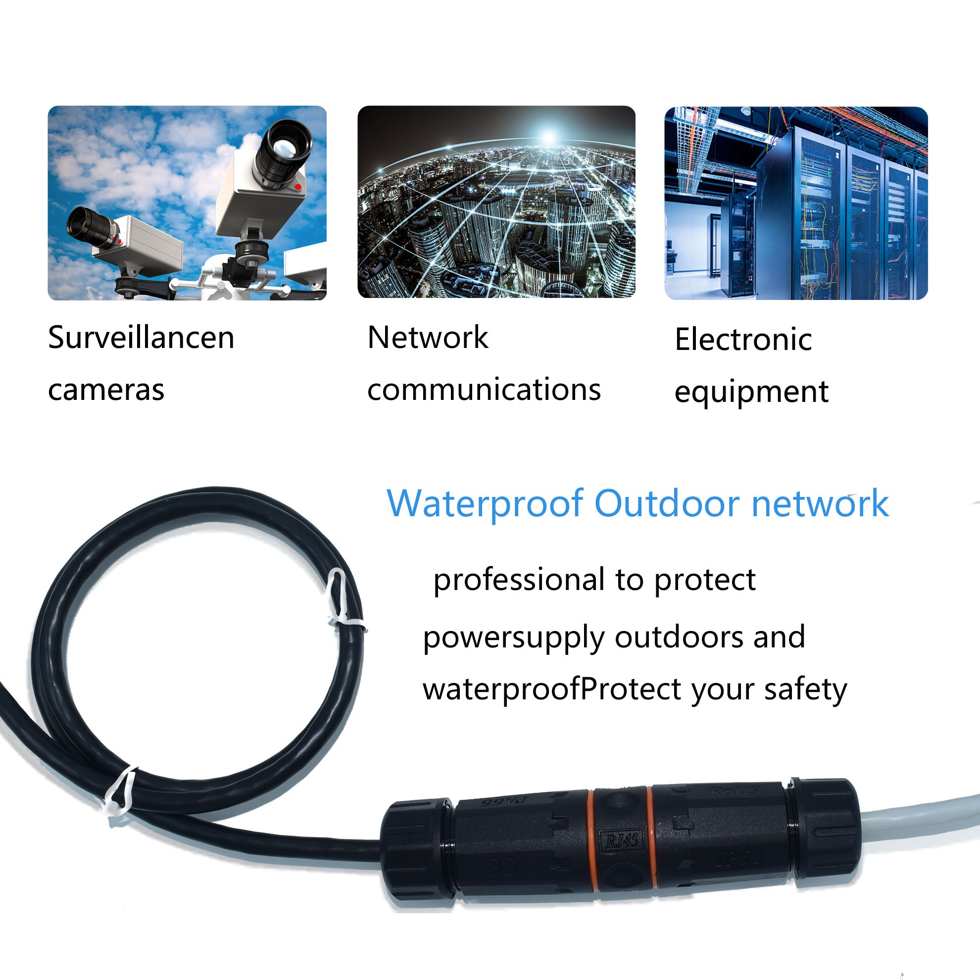 IP68 Waterproof RJ45 Ethernet Outdoor LAN Cable Connector for Cat5, Cat5e/Cat6/Cat6A