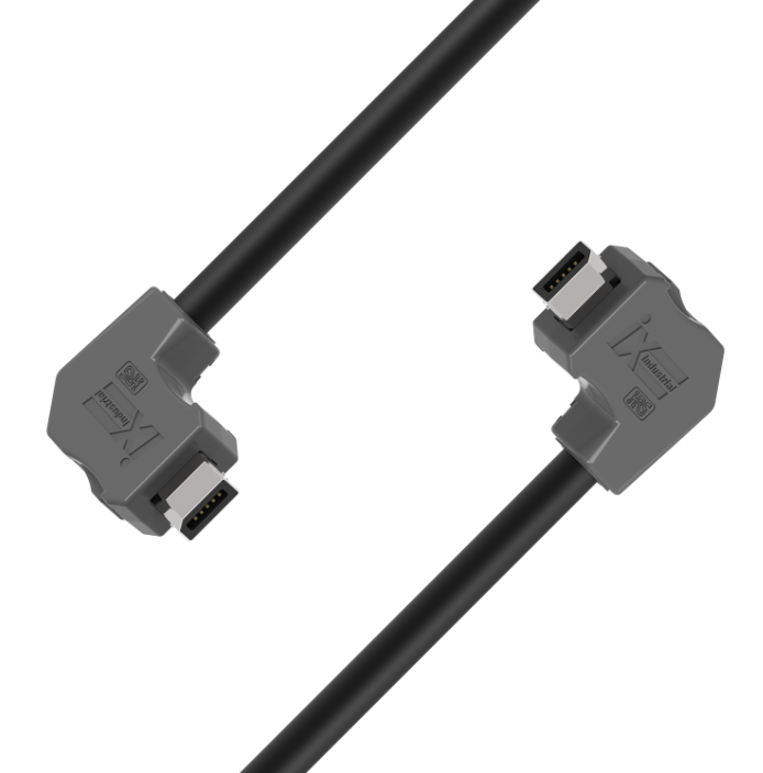 IX industrial CAT6A Ethernet cable with IX B-Key down angled connectors