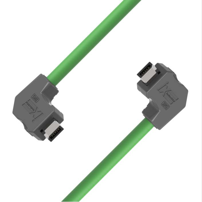 IX Industrial CAT6A Ethernet cable with IX B-Key down angled connectors