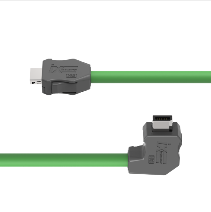 Green cable with gray connectors on a white background