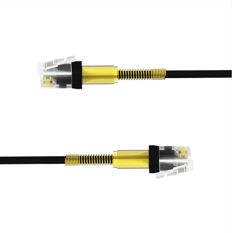 Two Ethernet cables with gold connectors on a white background