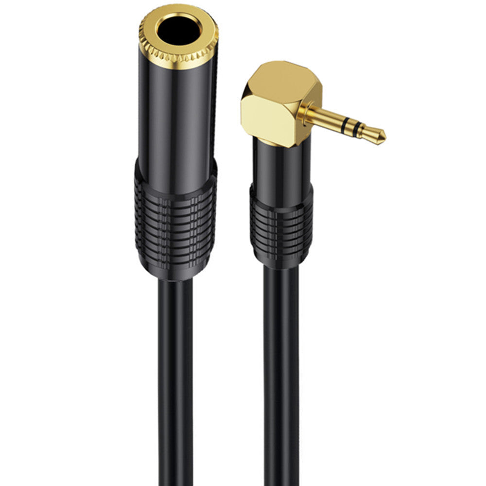 A black 6.35mm female to 3.5mm angled male audio cable with gold-plated connectors.