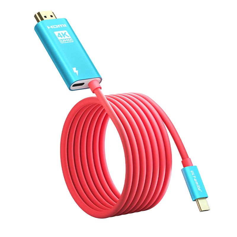 USB-C to HDMI Adapter 4K 30Hz with 60W PD Fast Charging – 2m Type-C Power & Audio Video Cable