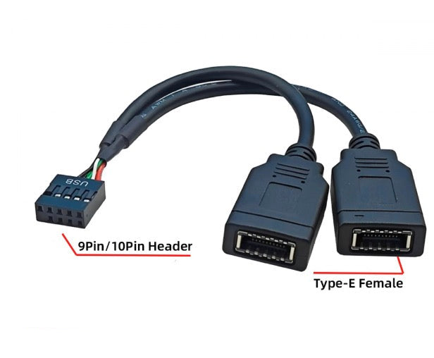 Type E dual female port to USB 2.0 9 pin motherboard header female extension cable