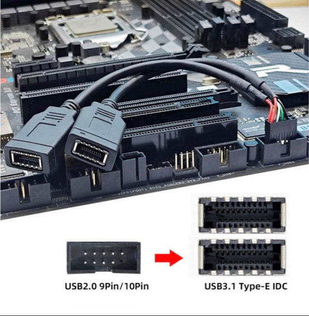 Type E dual female port to USB 2.0 9 pin motherboard header female extension cable