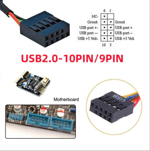 Type E dual female port to USB 2.0 9 pin motherboard header female extension cable