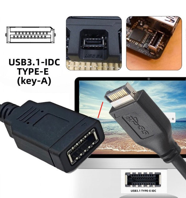 Type E dual female port to USB 2.0 9 pin motherboard header female extension cable