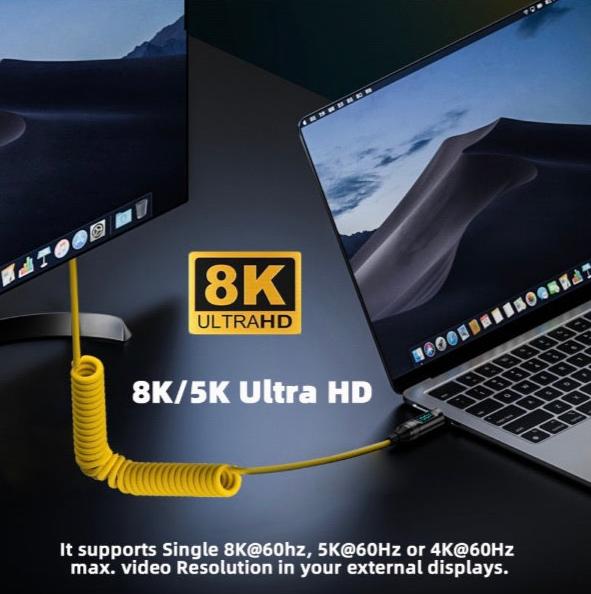 USB-C male to male coiled fast charging cable