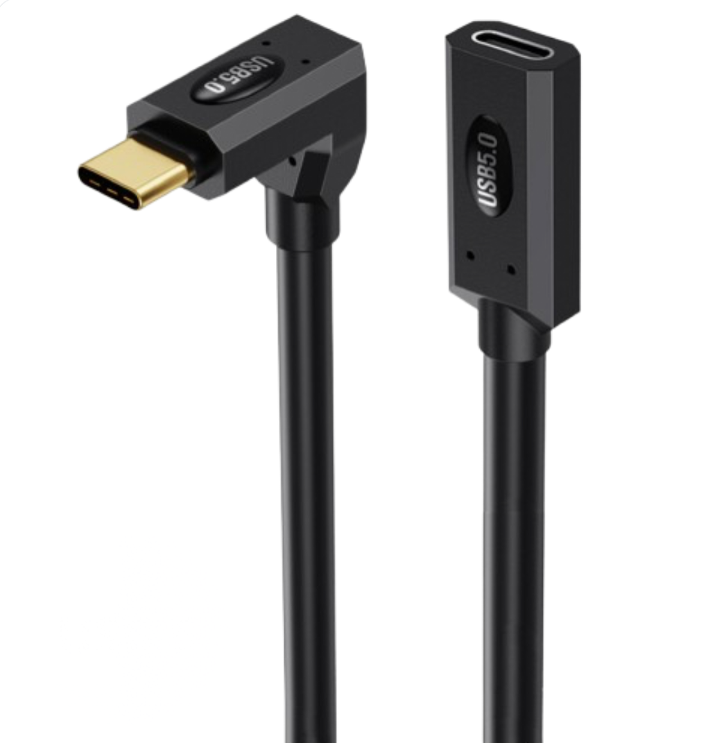 USB-C 5.0 Angled Male to Female Extension Cable – 80Gbps, 240W, 16K/8K Display