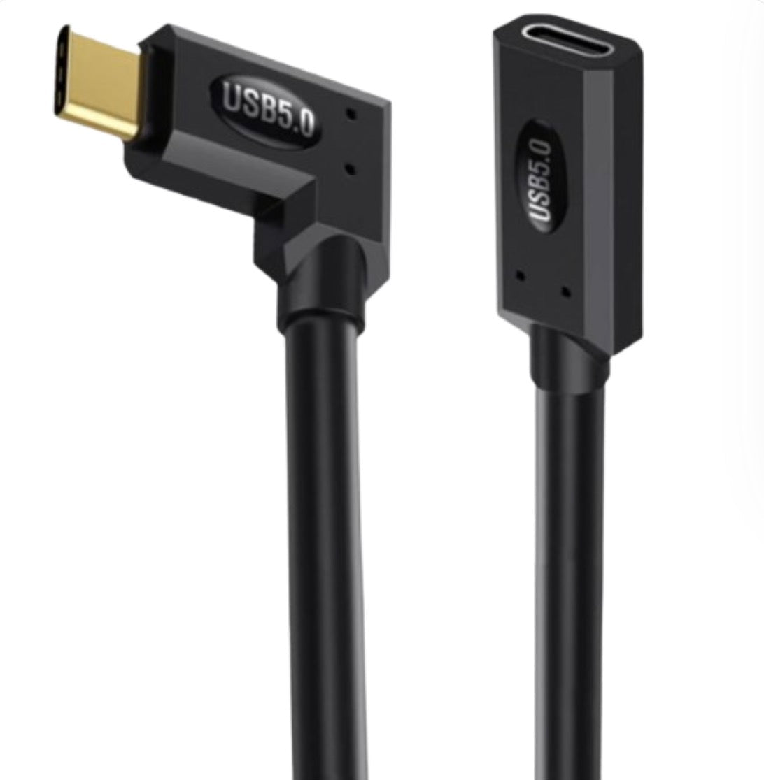 USB-C 5.0 Angled Extension Cable – Right/Left Angle Male to Female, 80Gbps, 240W PD