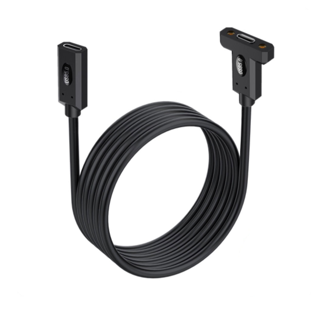 Black USB extension cable on a white background