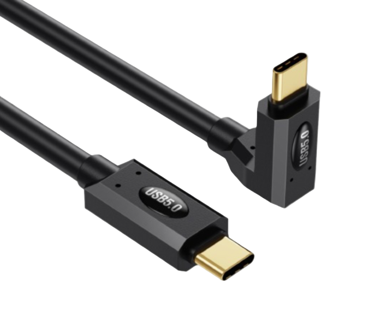 Right-angle USB Type-C cable with gold connectors on a white background