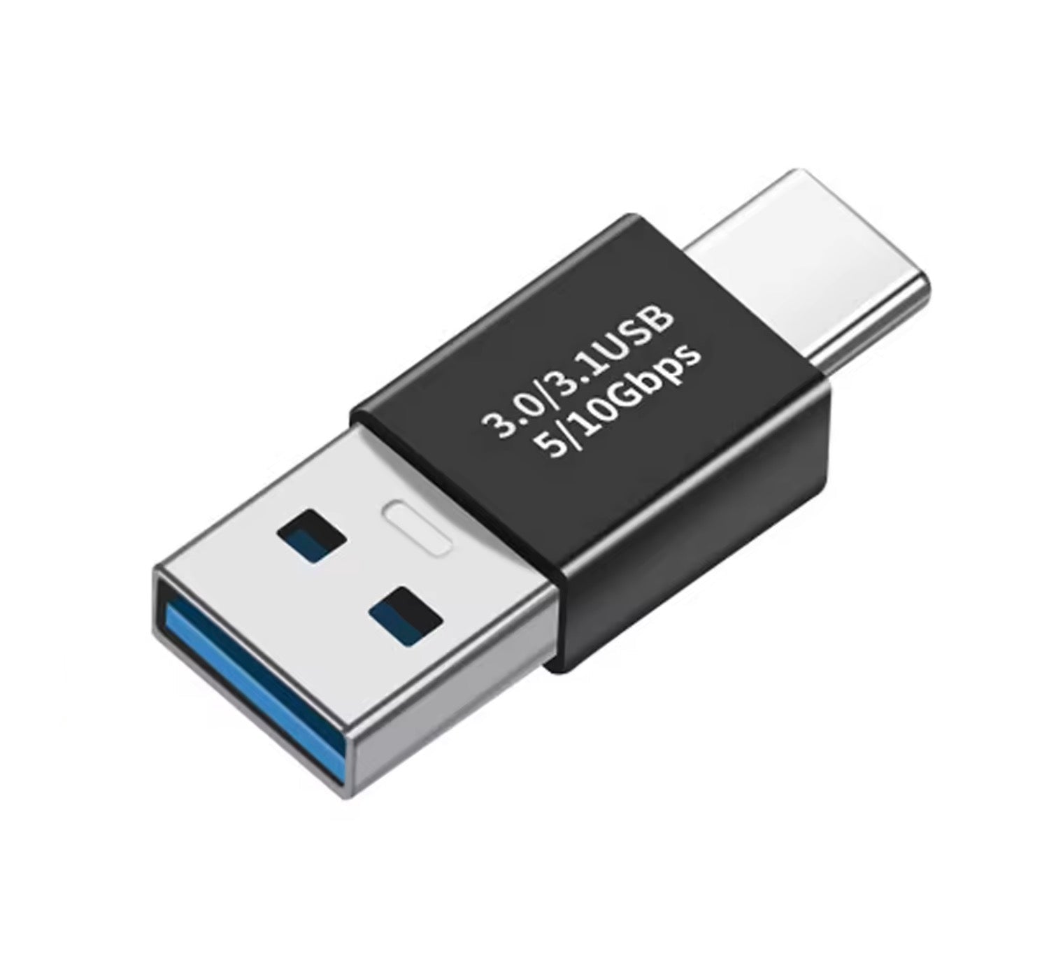 USB-A male to USB-C 3.1 Gen 2 aluminium adapter supporting 10Gbps data transfer and charging