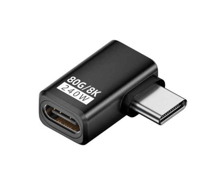 USB-C angled 90 degree USB4 male to female extension adapter supporting 80Gbps data and PD 240W charging (8K)