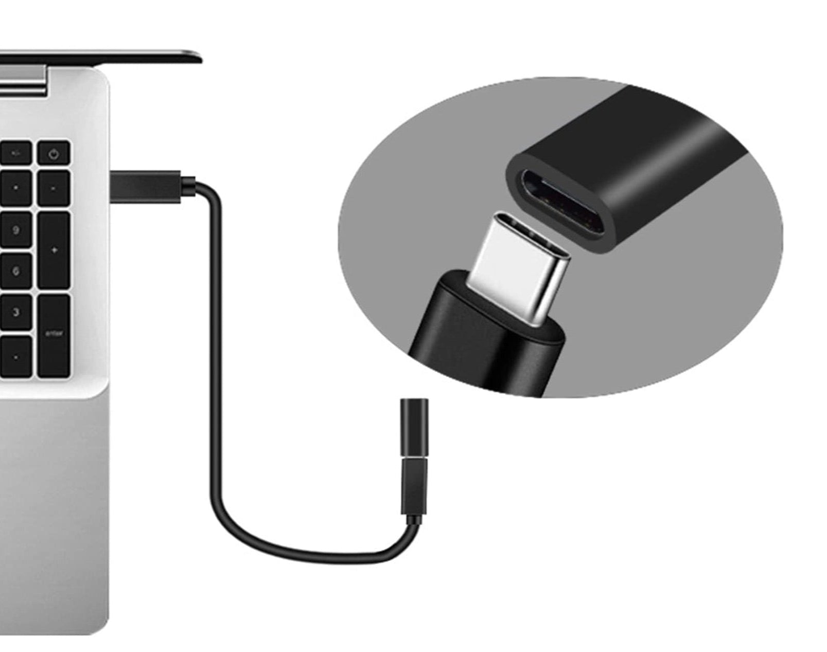 Laptop with USB-C adapter cable on a white background
