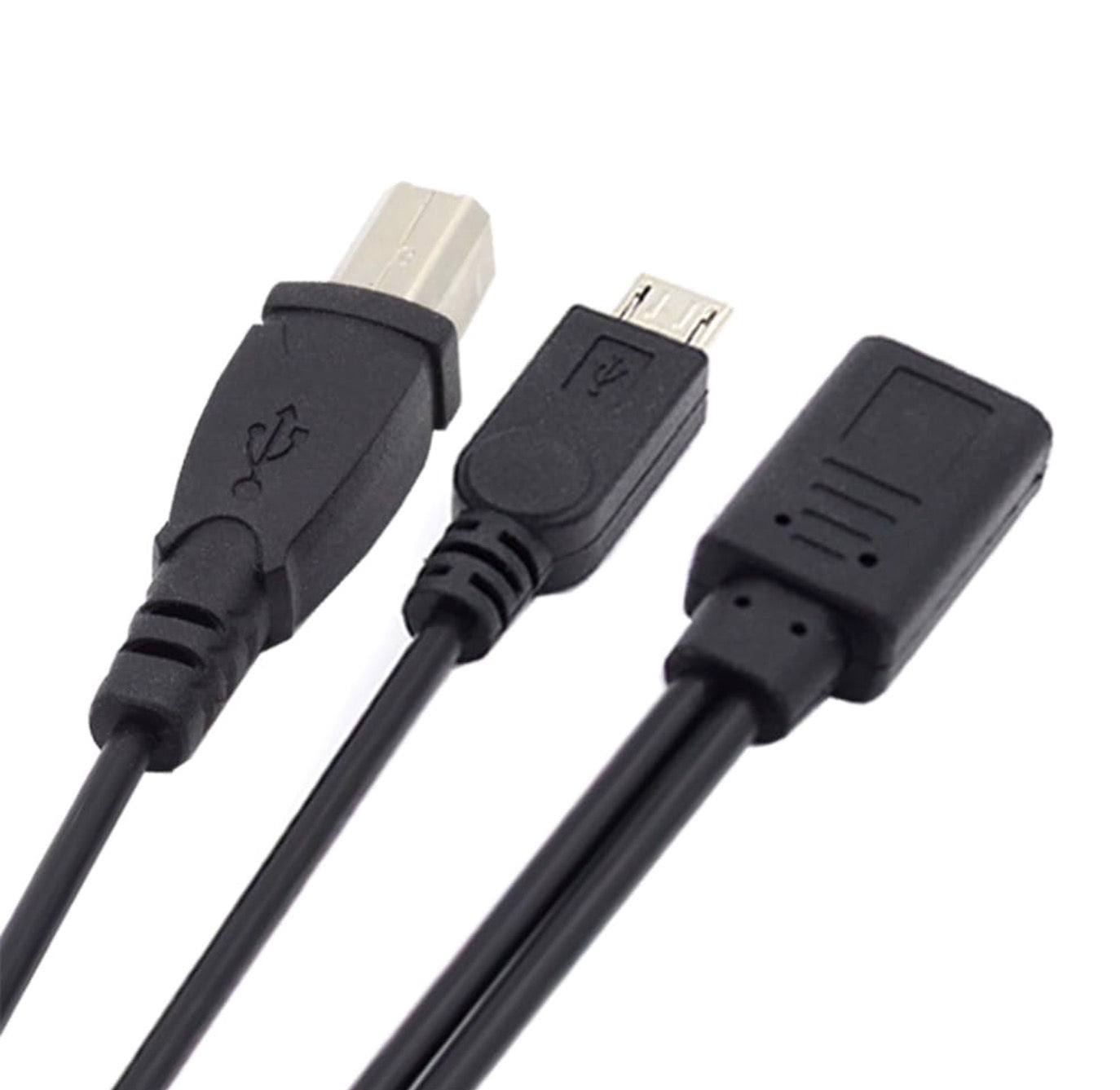USB-C female to Micro USB male and USB Type-B male Y splitter charging extension cable
