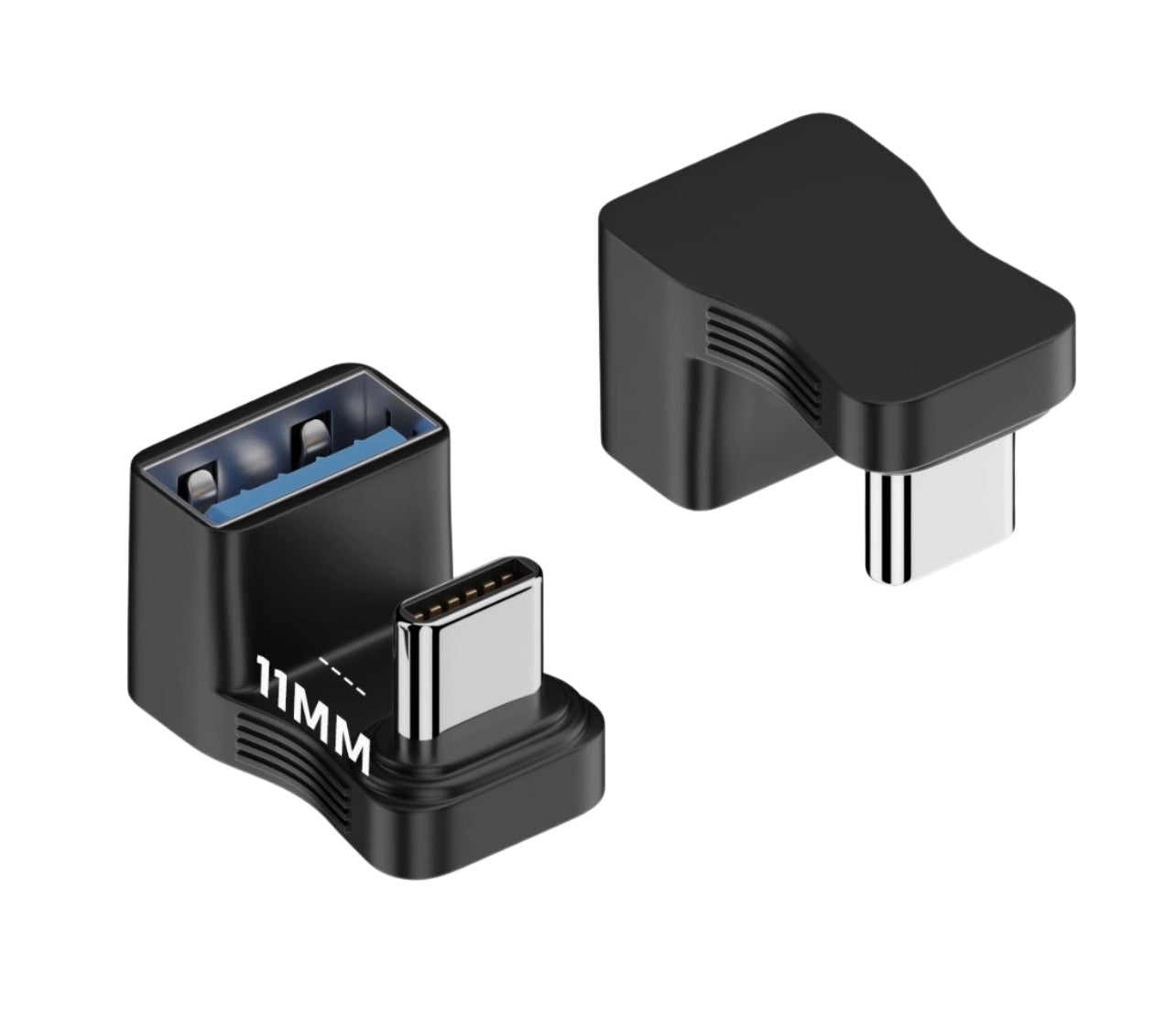 A black USB C Male to USB 3.0 A Female Data Charging OTG Adapter, showing both the USB C and USB A 3.0 connectors.