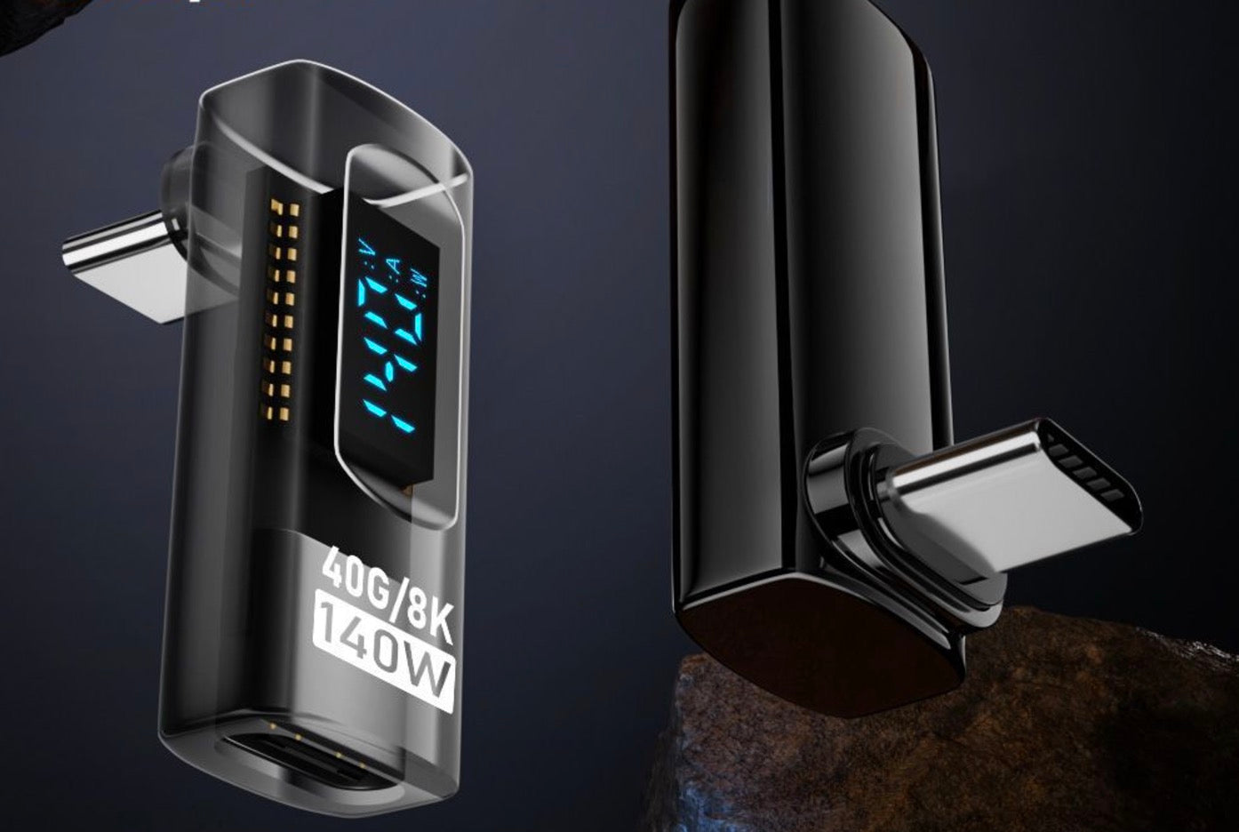 USB-C male to female smart LED extension adapter with voltage display