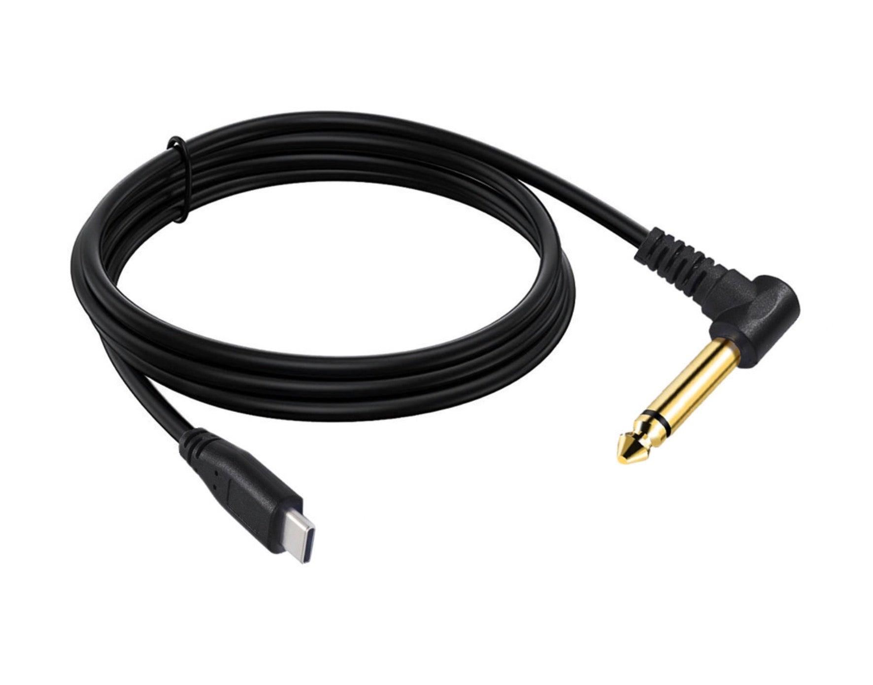 USB C to 6.35mm 1/4 inch TS mono audio cable with right angle plug for guitar and bass