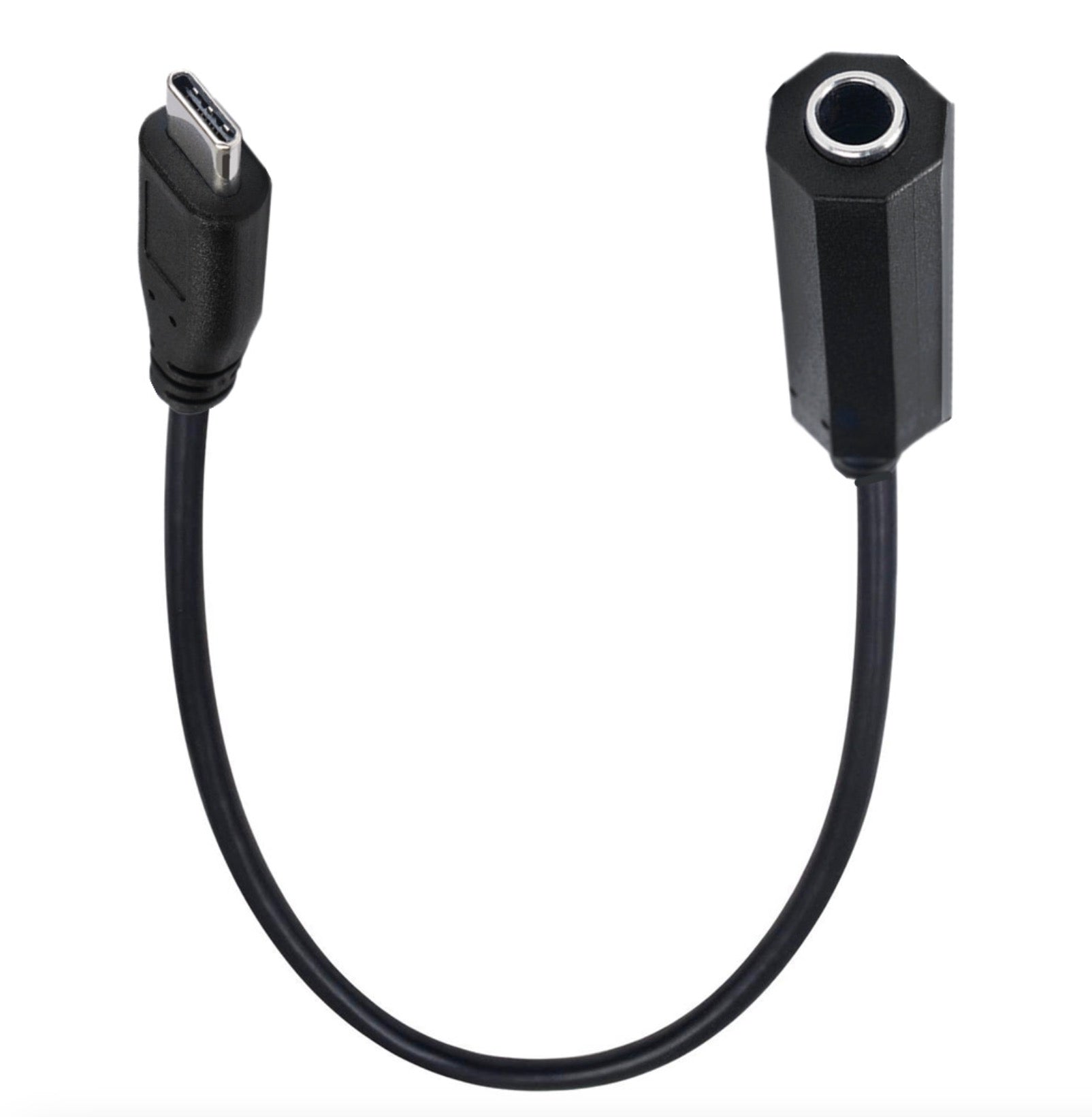 USB-C male to 6.35mm TRS female 1/4 inch stereo audio adapter cable with black lead