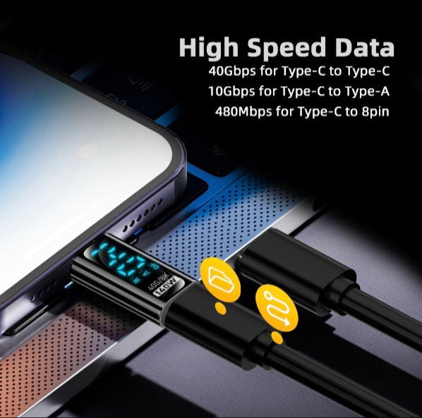 USB-C male to USB-A female adapter with digital voltage and current display supporting up to 10Gbps data transfer