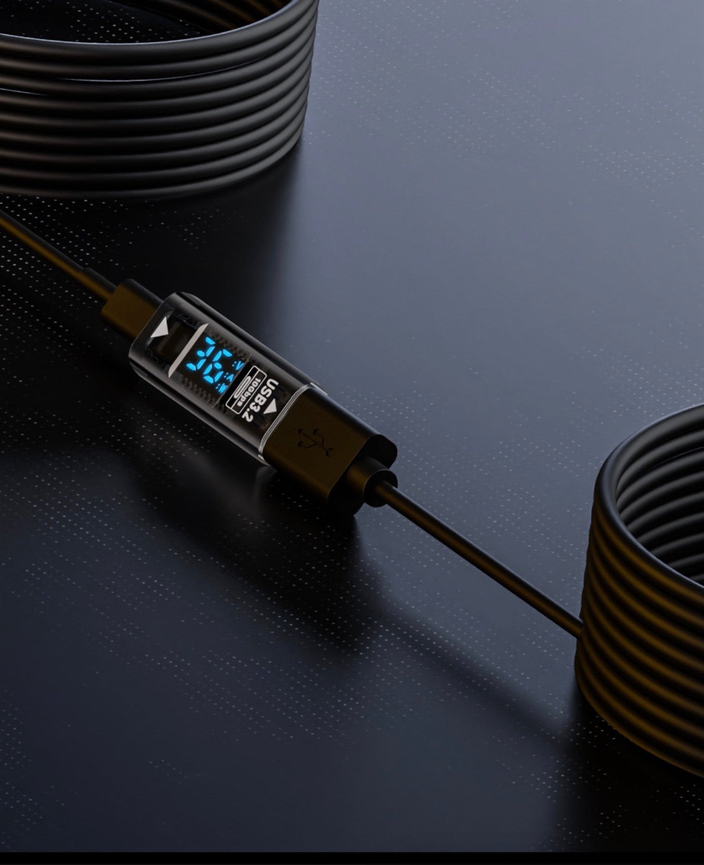 USB-C male to USB-A female adapter with digital voltage and current display supporting up to 10Gbps data transfer