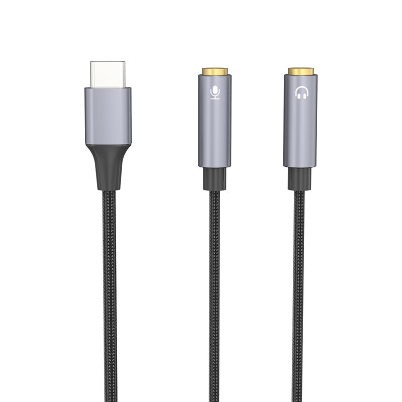 USB-C to dual 3.5mm headphone and microphone splitter cable braided adapter