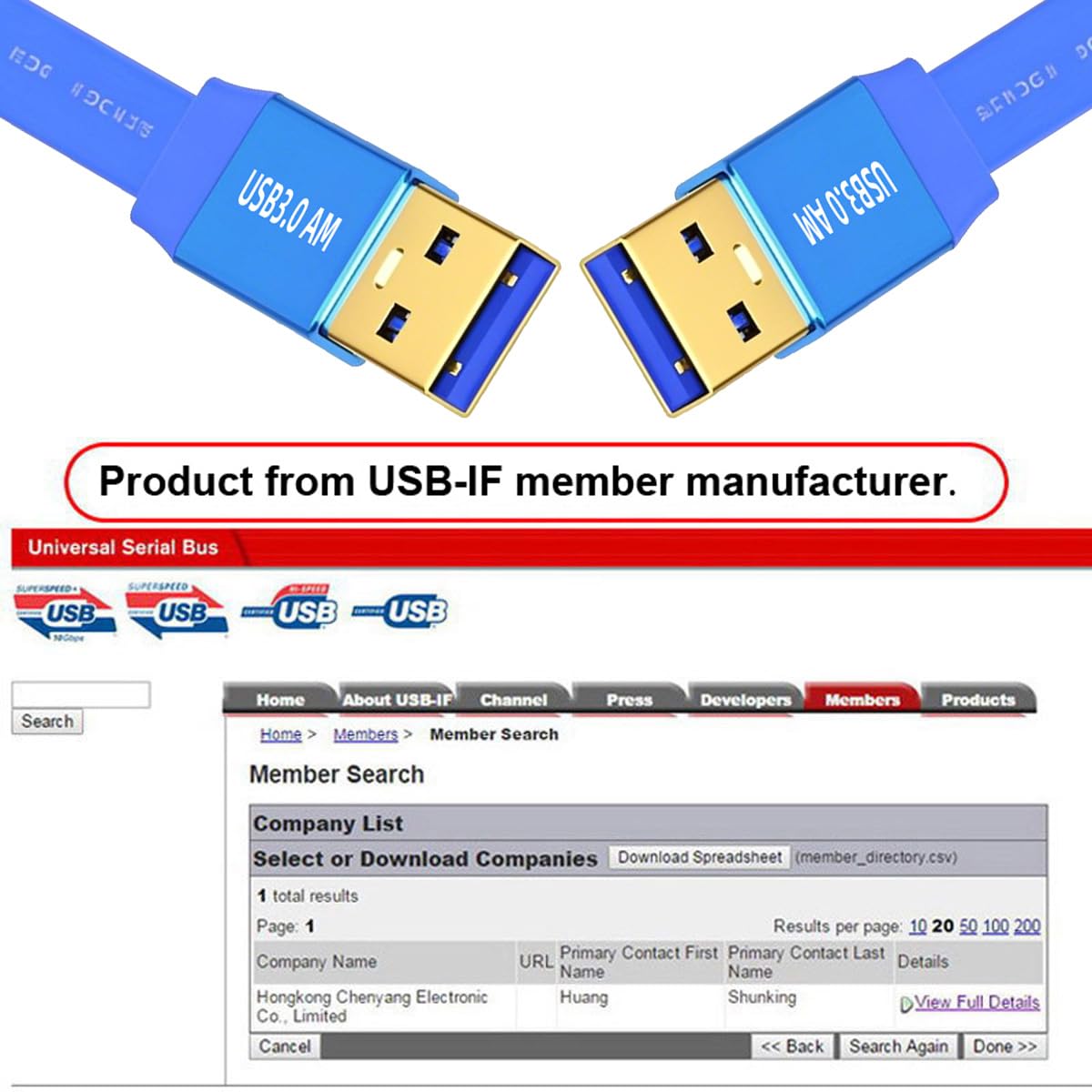 Ultra Flat USB 3.0 Type-A Male to Male Cable | 5Gbps High-Speed Blue Extension for SSD, HDD, Camera, Data Transfer