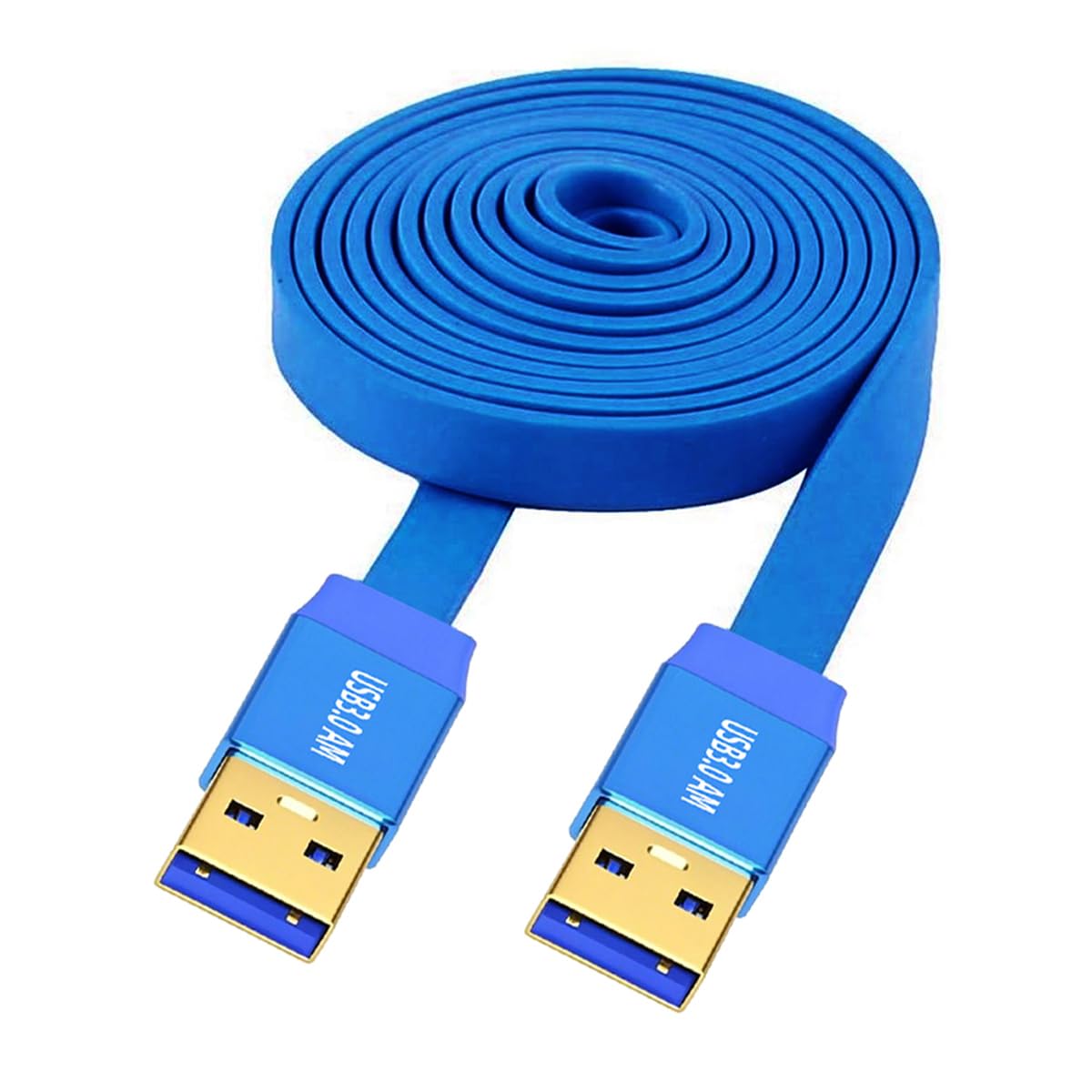 Ultra Flat USB 3.0 Type-A Male to Male Cable | 5Gbps High-Speed Blue Extension for SSD, HDD, Camera, Data Transfer