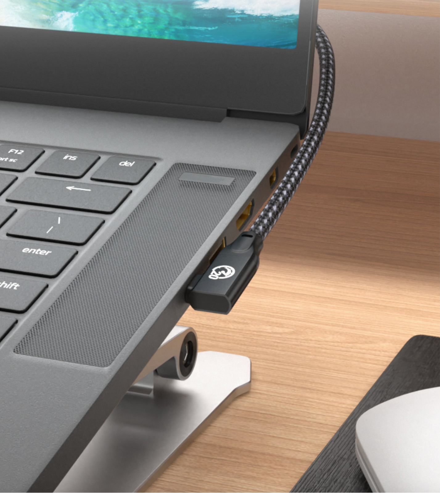 USB 3.2 Type-C Female to Male Extension Cable, 100W PD Fast Charging, Side-Elbow Design, Full-Function Data & Video Transfer