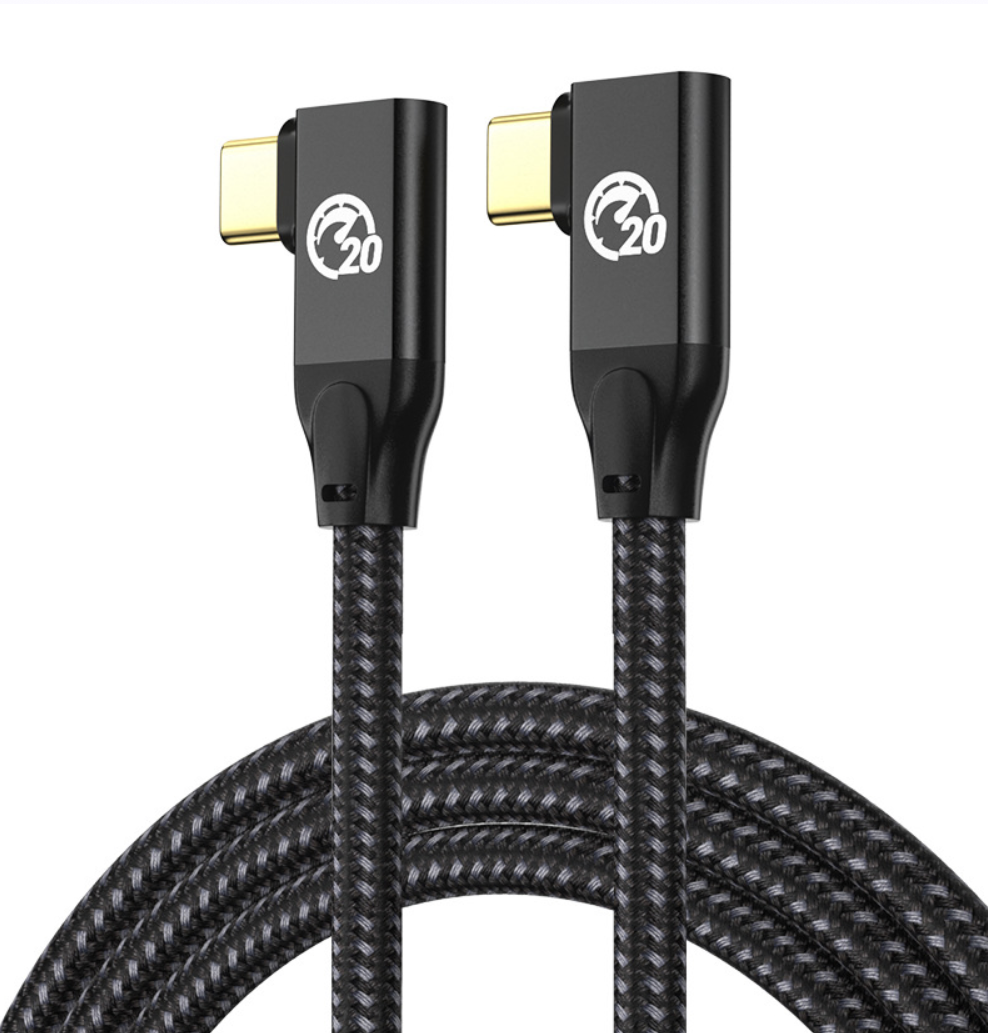 USB 3.2 Type-C to Type-C Cable 100W PD Fast Charging, 20Gbps Data Transfer, Braided Full-Function Dual-Elbow Design
