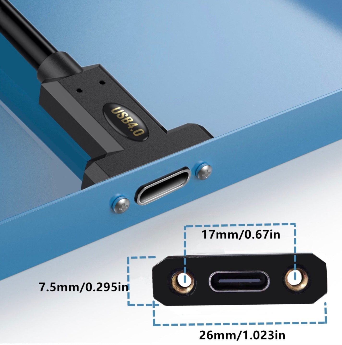 USB 4.0 Type C panel mount extension cable with USB-C female to female connectors supporting 40Gbps and 240W PD