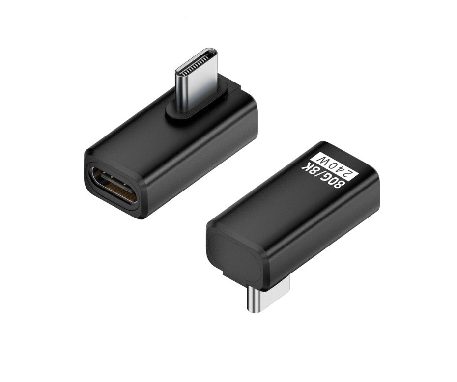 USB4 right angle USB-C male to female extension adapter supporting 80Gbps data and PD 240W charging (8K)
