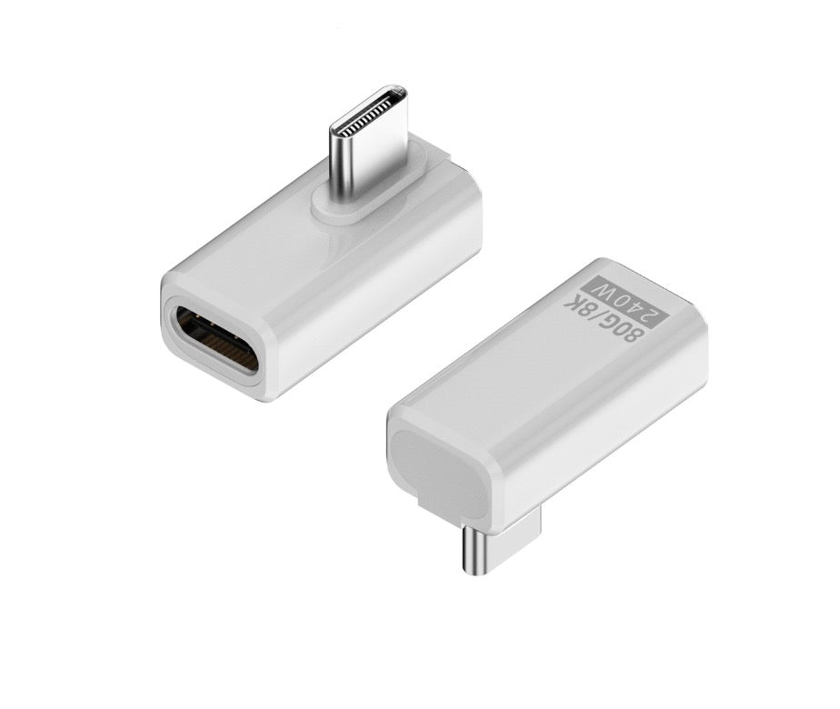 A black USB 4.0 Type-C male to female adapter with a reversible design and an aluminium alloy shell.