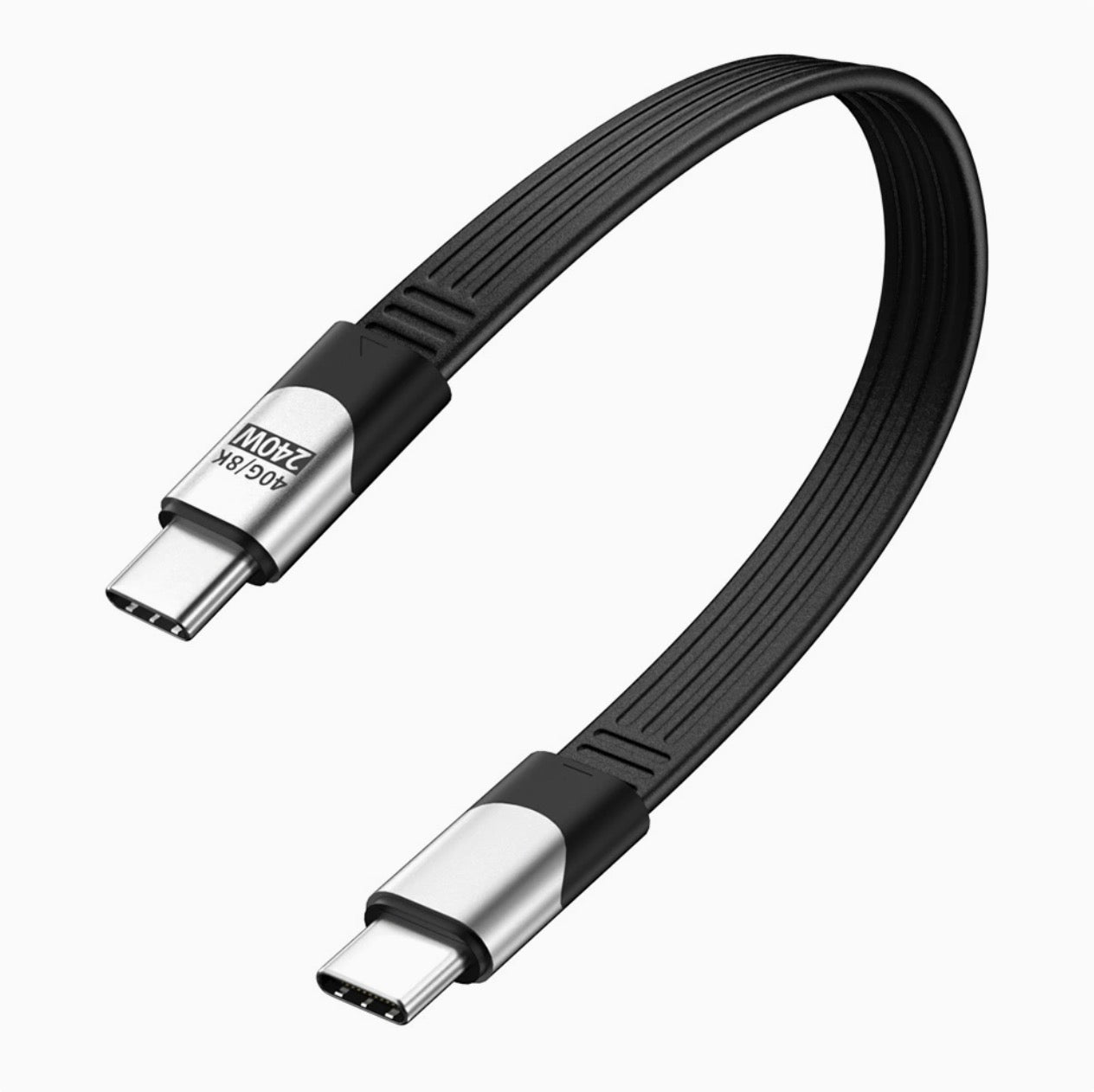 A black USB 4 cable with a USB-C connector on one end and a standard USB connector on the other, with a braided design around the connectors.