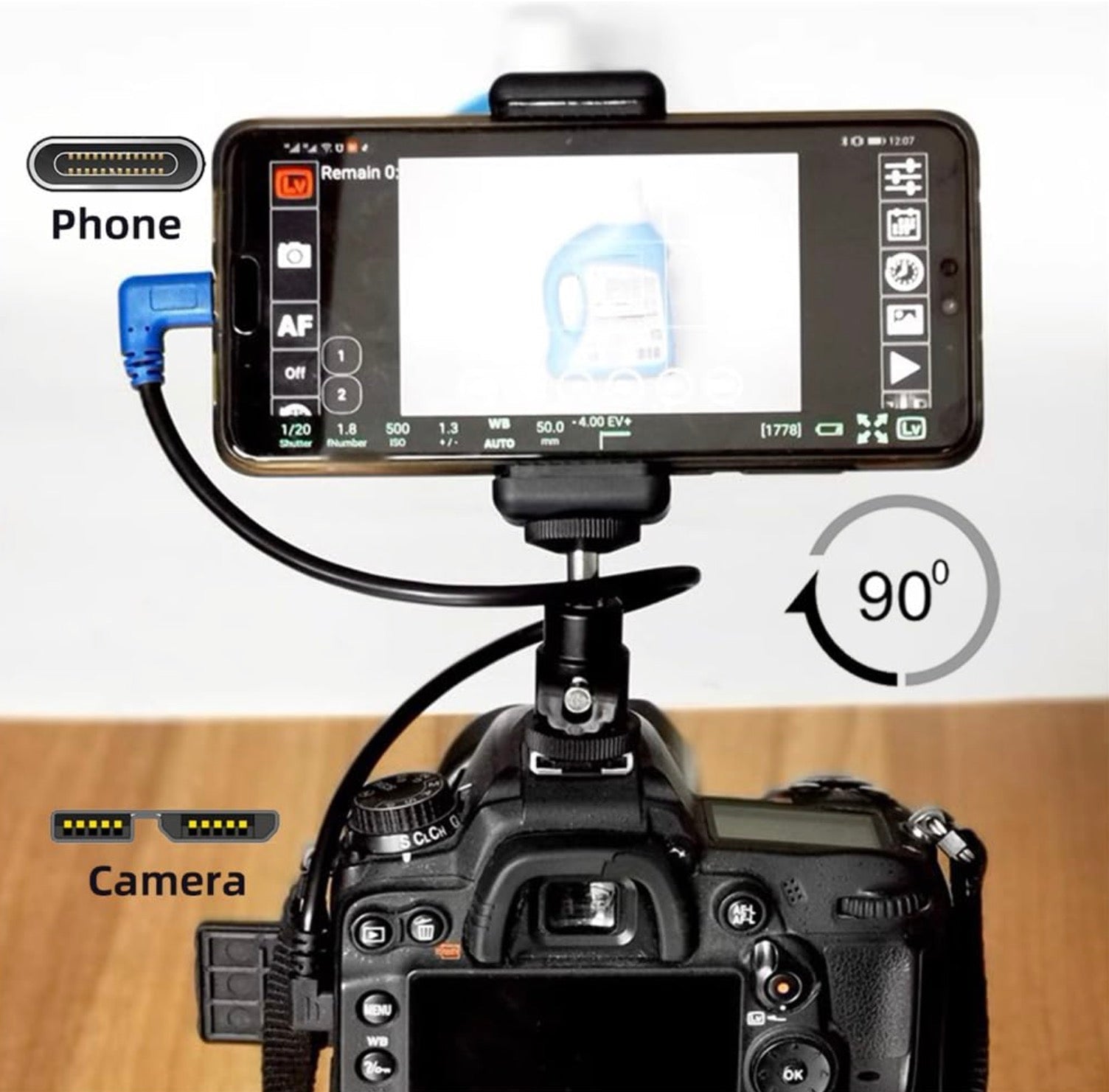 Right angle Micro USB to Mini USB OTG data cable